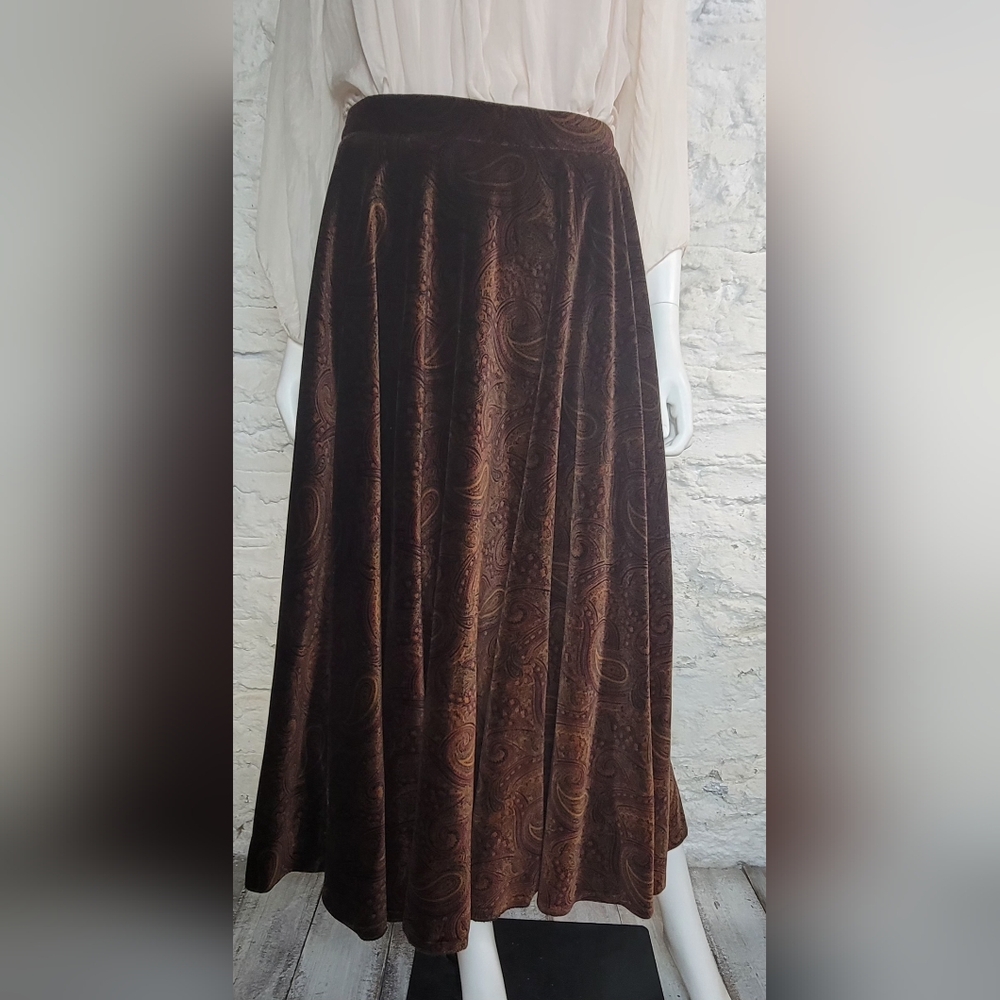 Vintage Laura Ashley Brown Paisly Velvet Skirt Sz 10